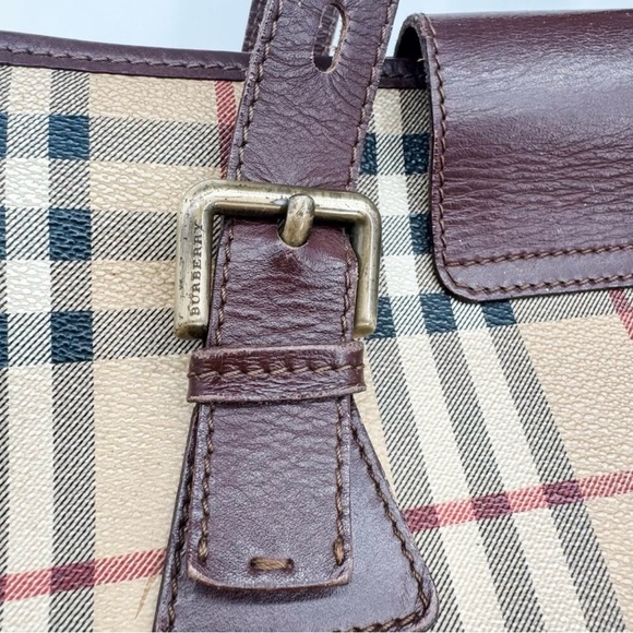 Burberry Bag Haymarket Nova Check Buckle Satchel Brown Leather Plaid - Picture 11 of 14